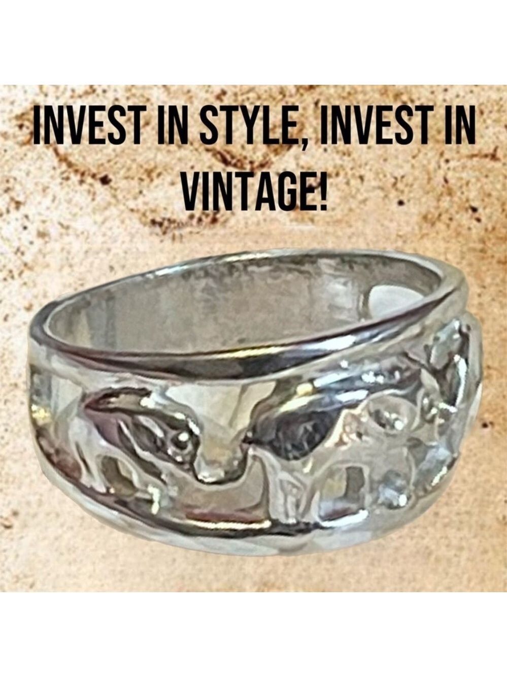 Silver Lucky Elephant Carved Ring in Size 9.5 Vintage